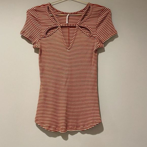 Free People Frenchie Striped Cutout Tee Size L - Picture 5 of 12